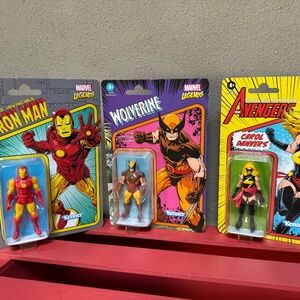 Kenner Marvel Legends Iron Man, Wolverine & Carol Danvers Retro Figures NEW